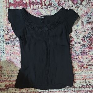 White House Black Market Black Blouse with Lace Trim